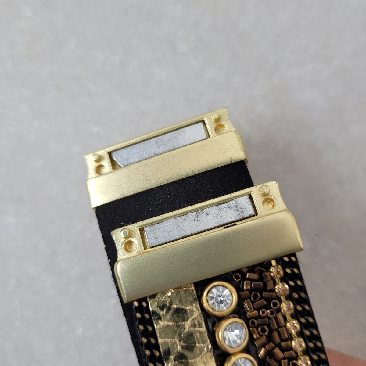 Tan Snake Print Crystal Magnetic Bracelet