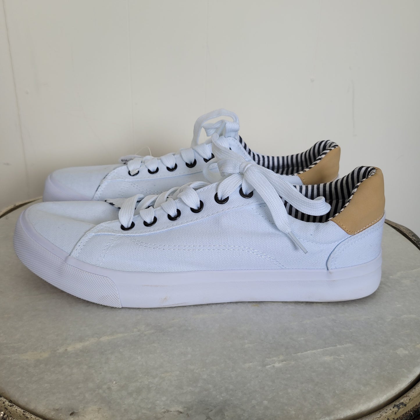 White Canvas Lace-Up Sneakers - Size 10.5