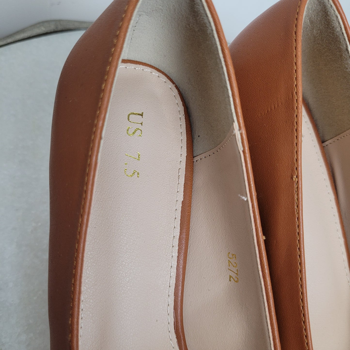 Cognac Pointed-Toe Kitten Heels (Size 7.5)