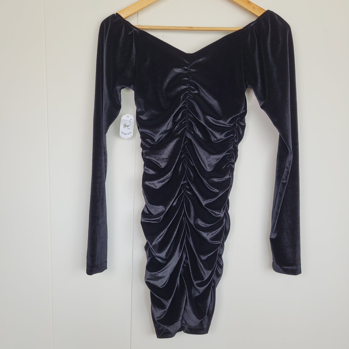 Black Velvet Ruched Mini Dress - SHEIN (Size Small)