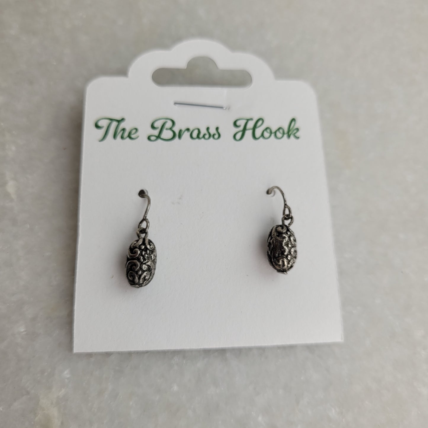 Antique Silver Tone Filigree Bead Dangle Earrings