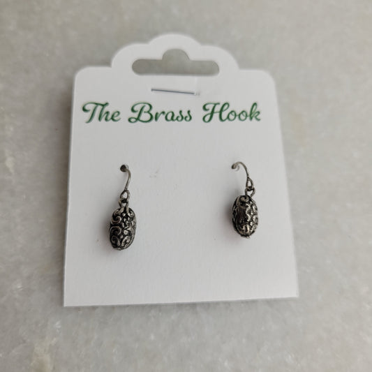 Antique Silver Tone Filigree Bead Dangle Earrings