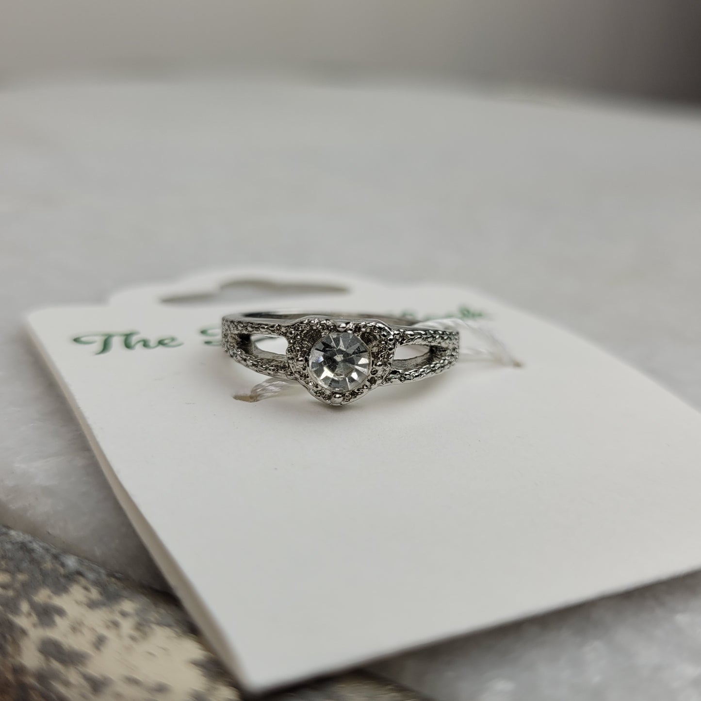 Silver-Tone Heart Crystal Ring