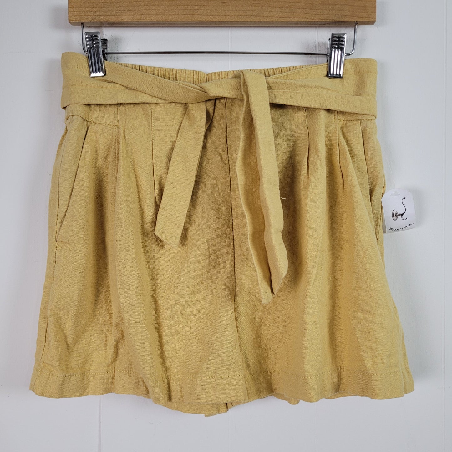 Mustard Linen Blend Paperbag Tie Waist Shorts - Dynamite (Small)