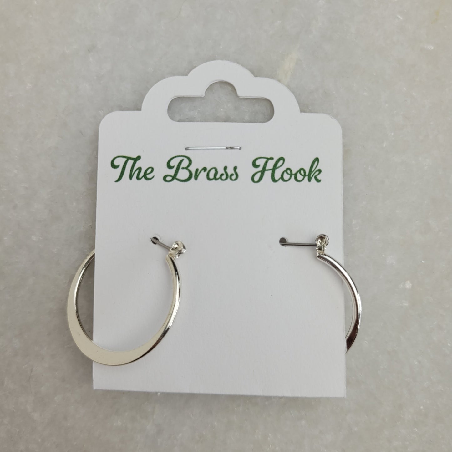 Silver Tone Flat Hoop Earrings