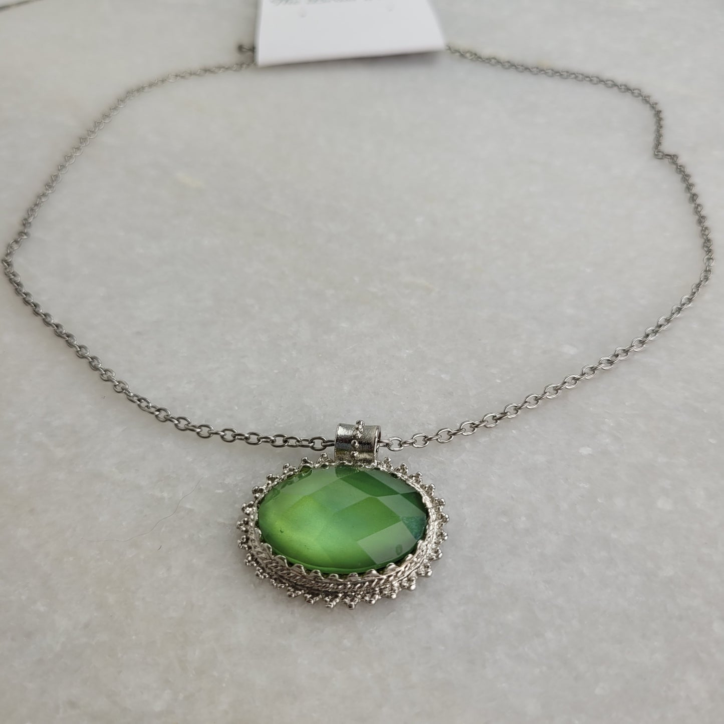 Green Faceted Oval Pendant Necklace