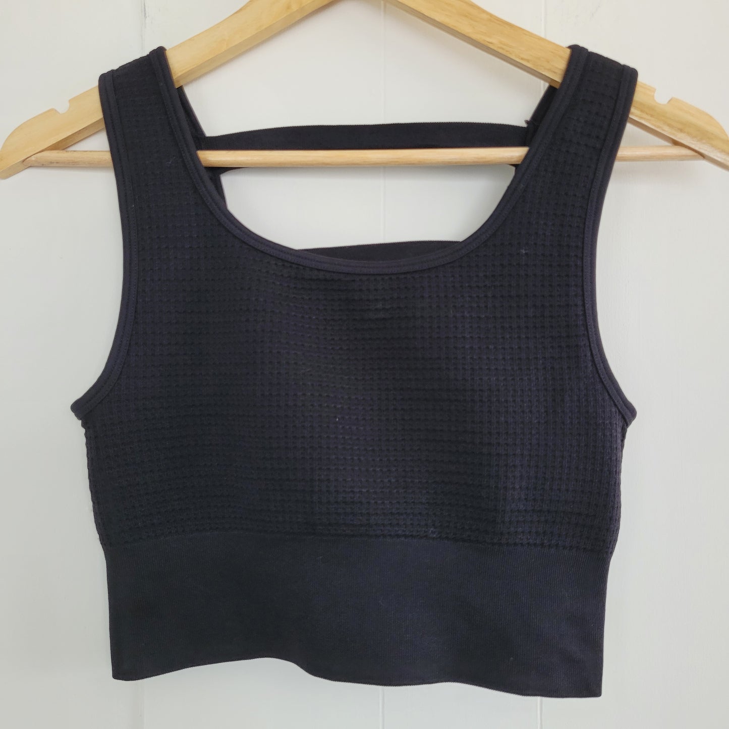 Black Waffle Bra Top – Seamless Ribbed – Yogalicious (Size S/M)