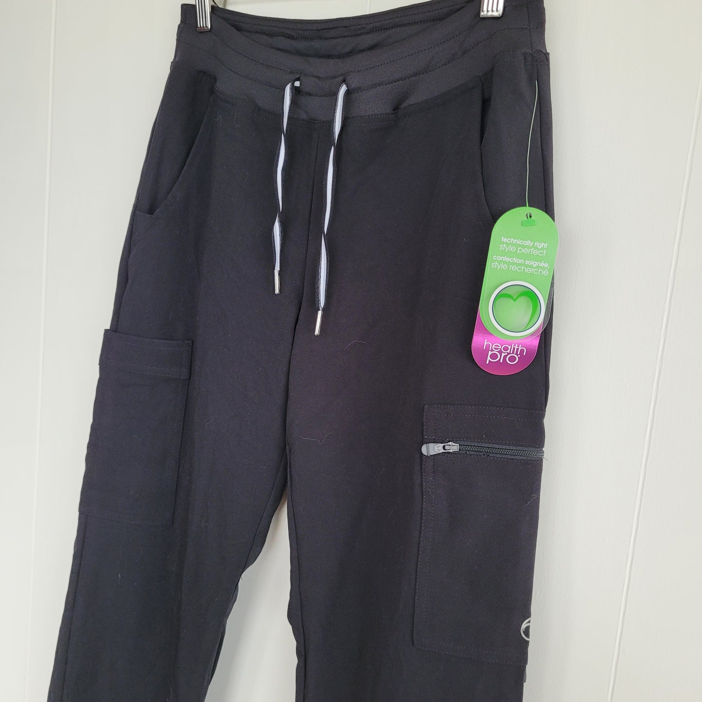 Black Cargo Scrub Pants Drawstring Utility Style - Health Pro (Small)