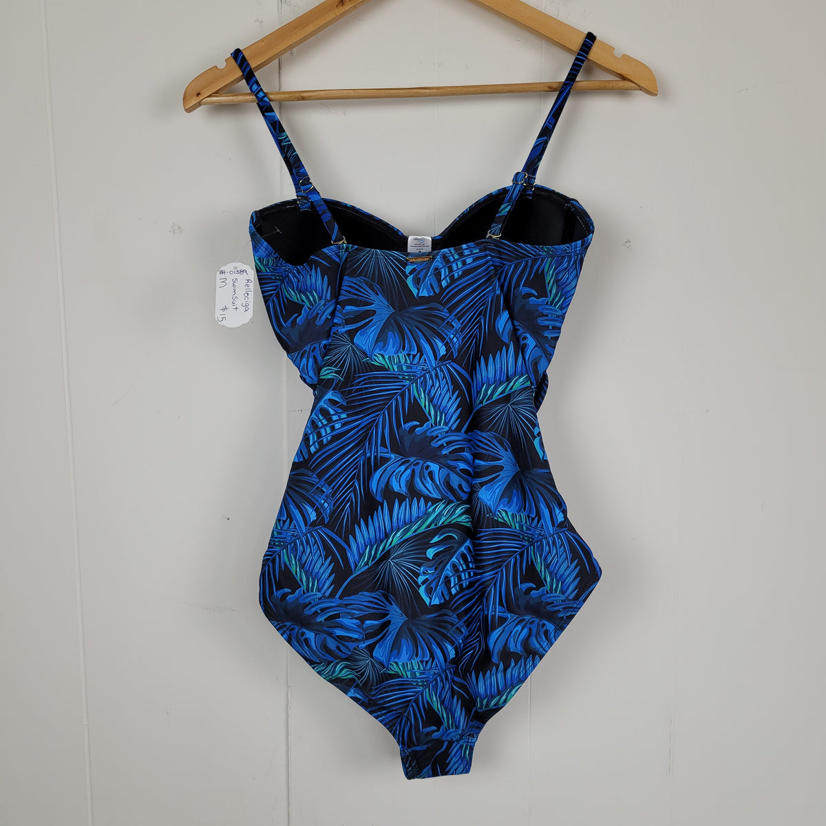 Blue Tropical Print One-Piece Swimsuit - Relleciga (M)