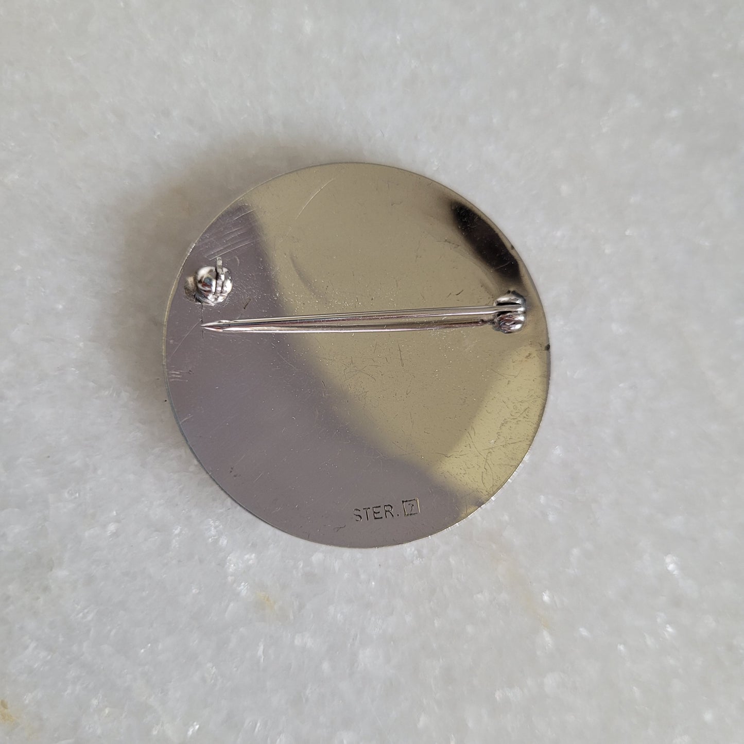 Vintage Sterling Silver Engraved Round Brooch