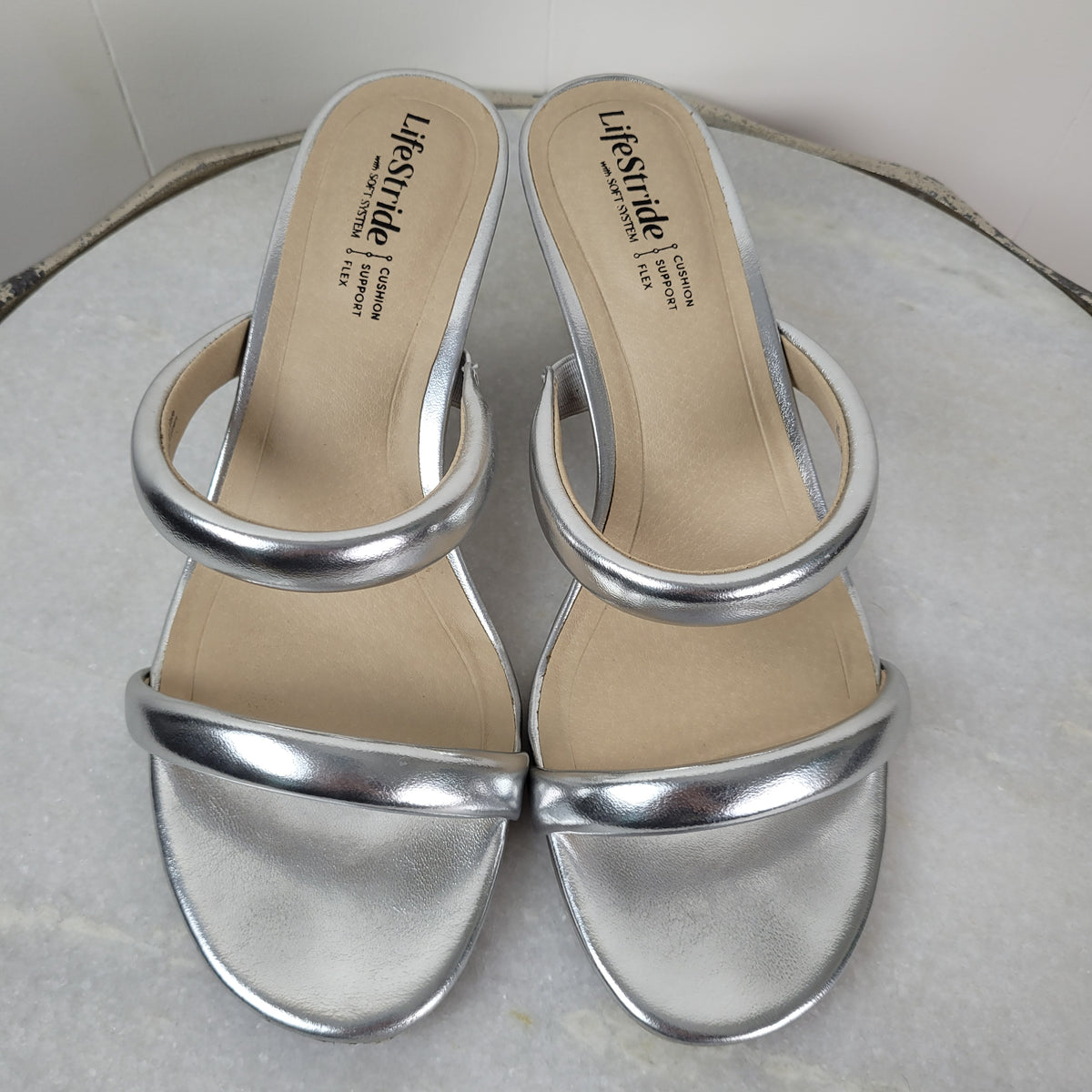 Silver Metallic Heeled Sandals - LifeStride (Size 8)