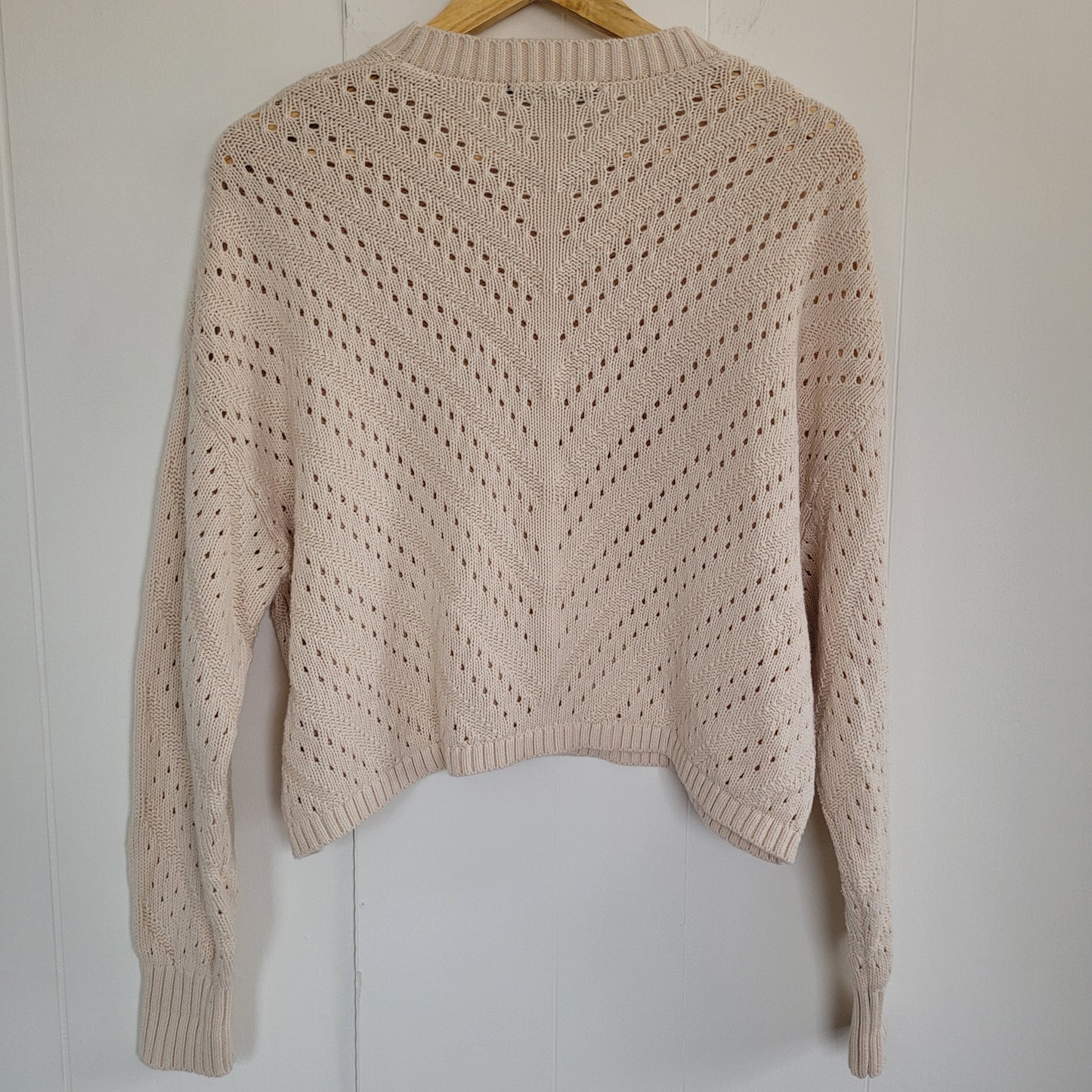 Cream Cropped Knit Pointelle Sweater - French Connection (Size S)