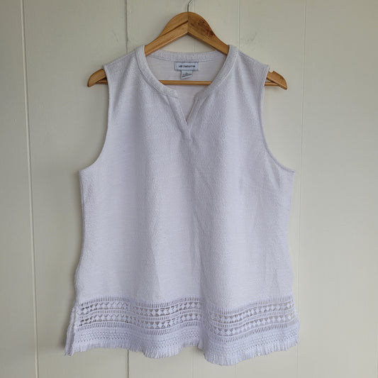 White Textured Sleeveless Top Lace Hem - Liz Claiborne XL