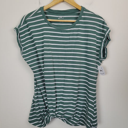 Green & White Striped Tee - Maurice's 24/7 (Large)