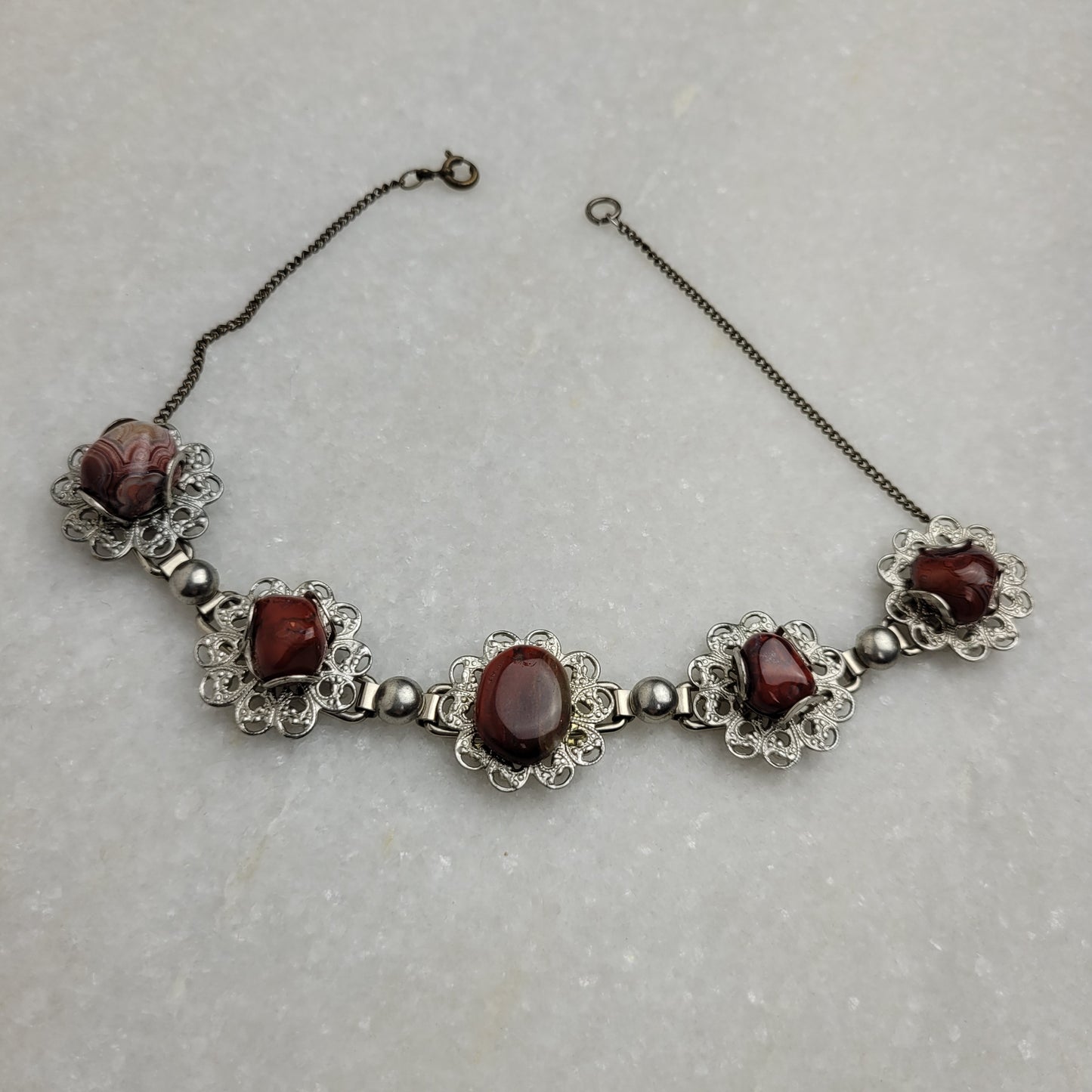 Vintage Silver Tone Red Stone Choker Necklace