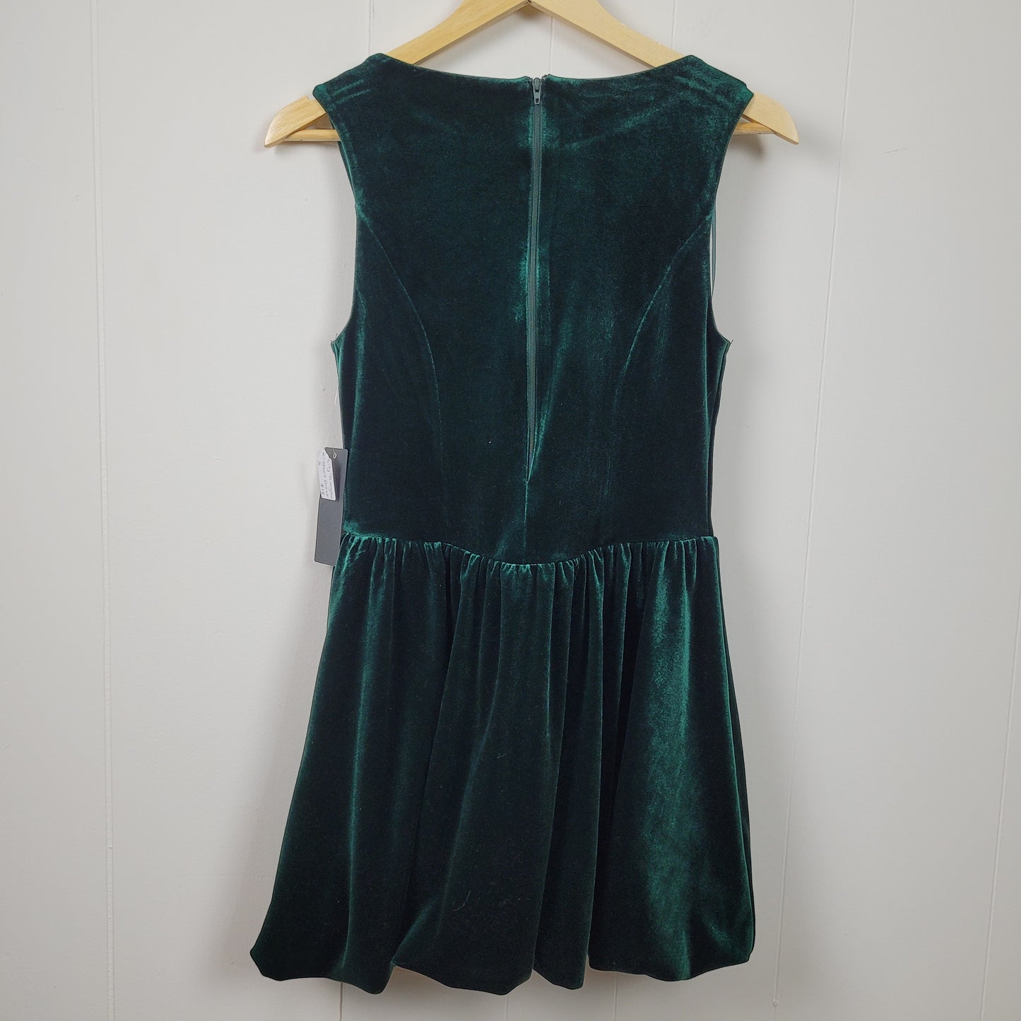 Green Velvet Pearl Button Fit & Flare Dress - City Triangles (Small)