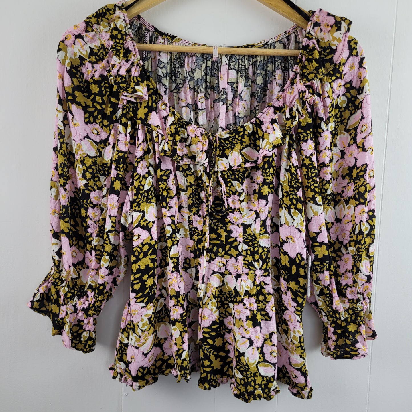 Pink & Olive Floral Blouse- Free People (Medium)
