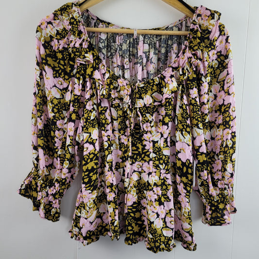 Pink & Olive Floral Blouse- Free People (Medium)