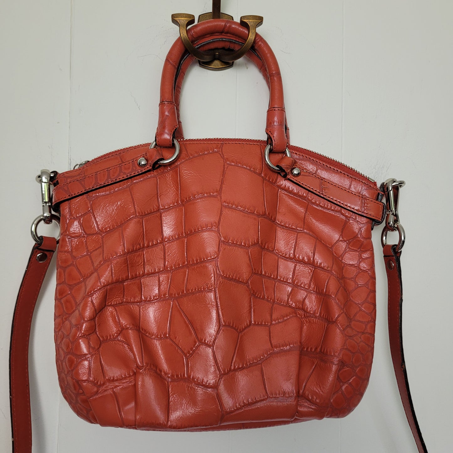 Coral Orange Madison Embossed Leather Satchel - Coach