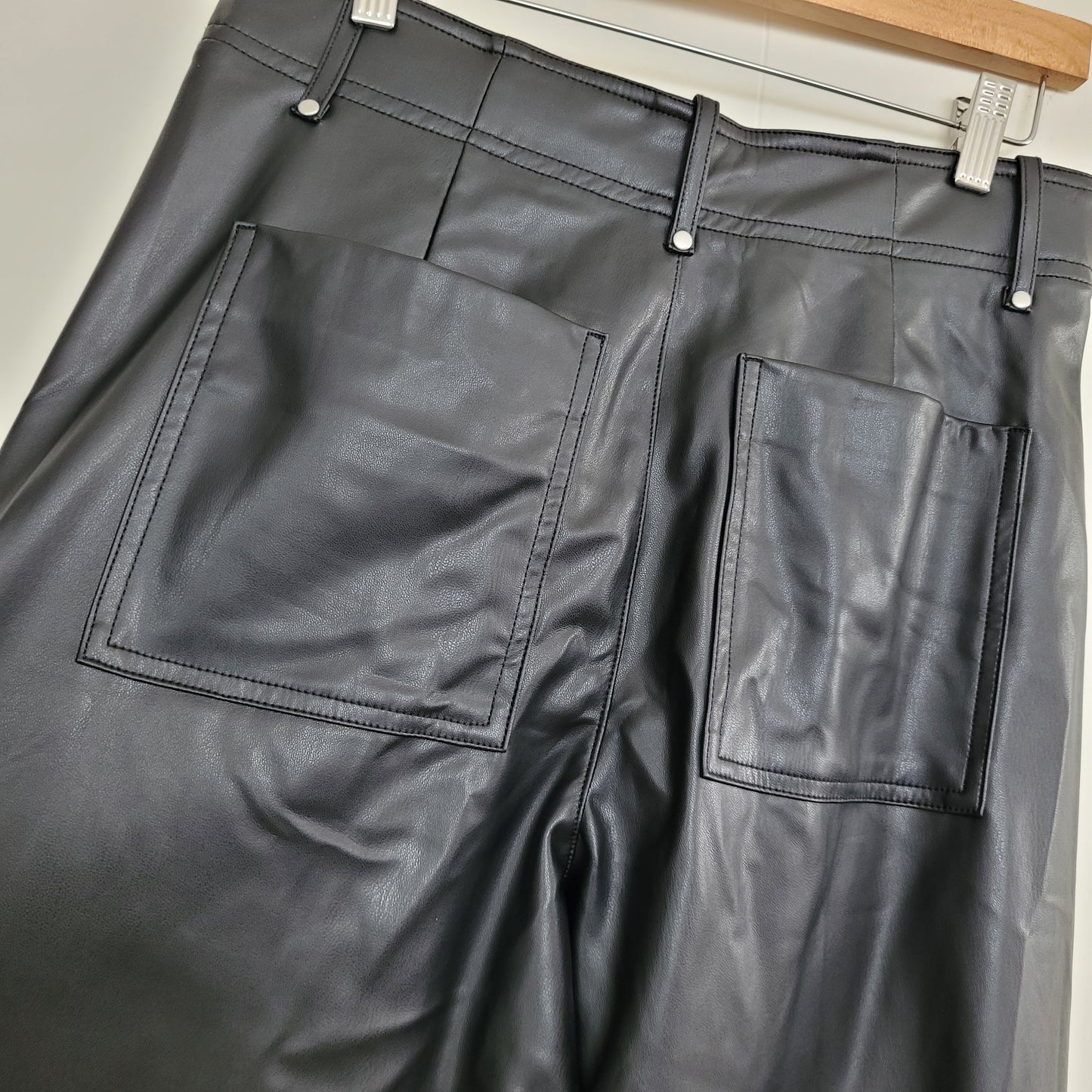 Black Faux Leather Wide Leg Pants - Zara (Size 6)