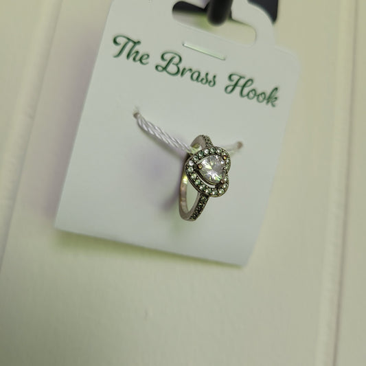 925 Sterling Silver Heart Halo Ring