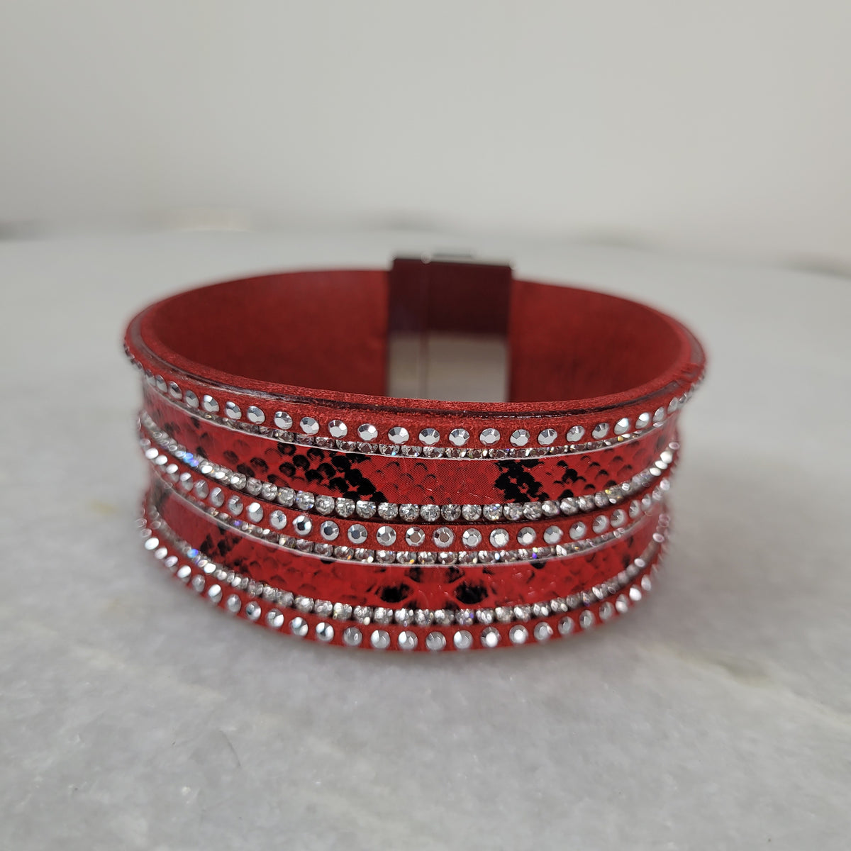 Red Snake Print Crystal Magnetic Bracelet