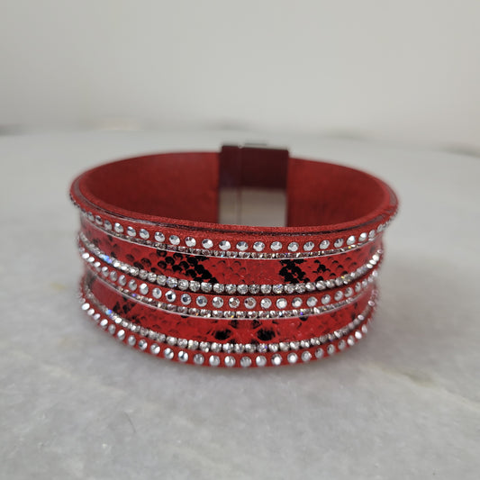 Red Snake Print Crystal Magnetic Bracelet
