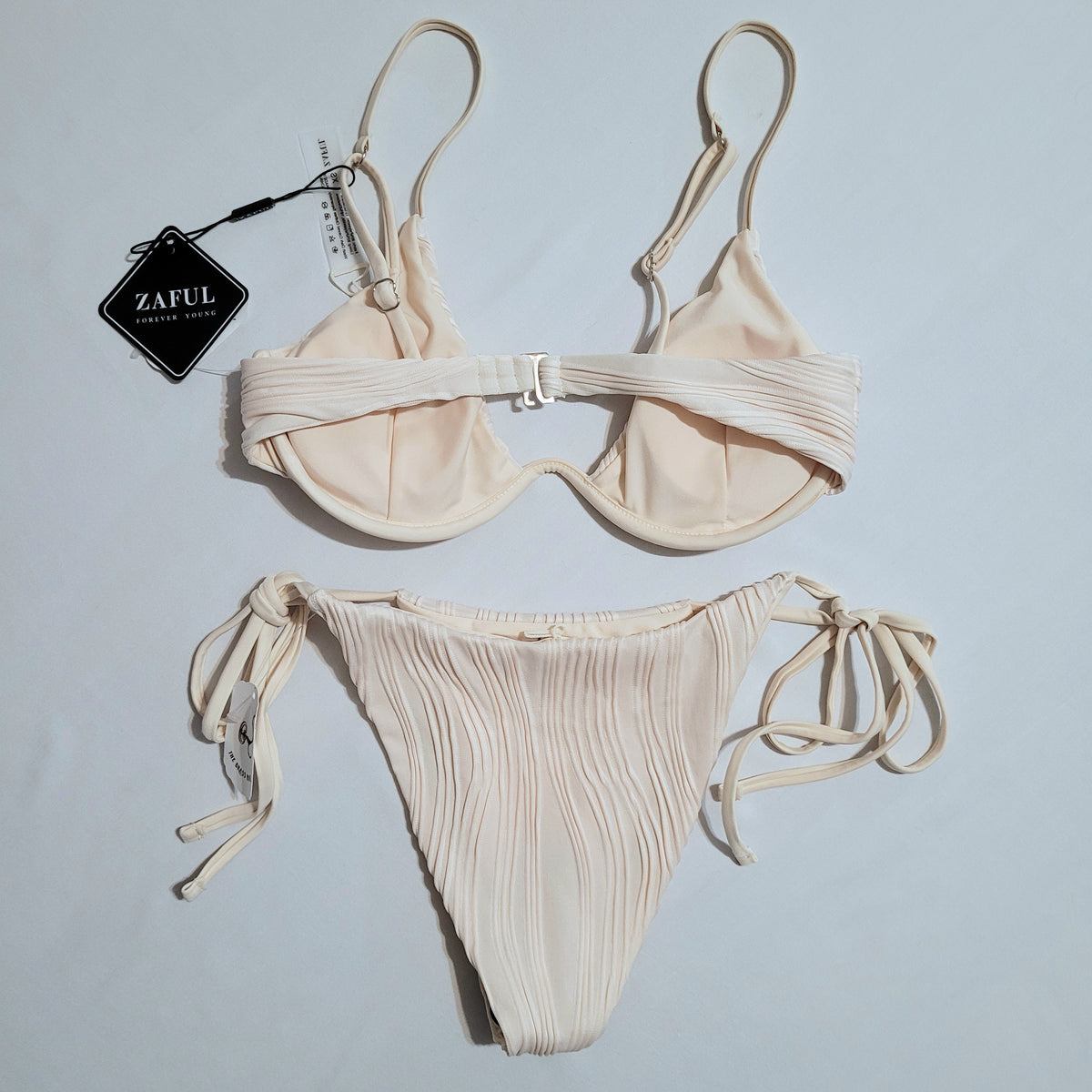 Cream Ruched Underwire Bikini Set - Zaful (XS)
