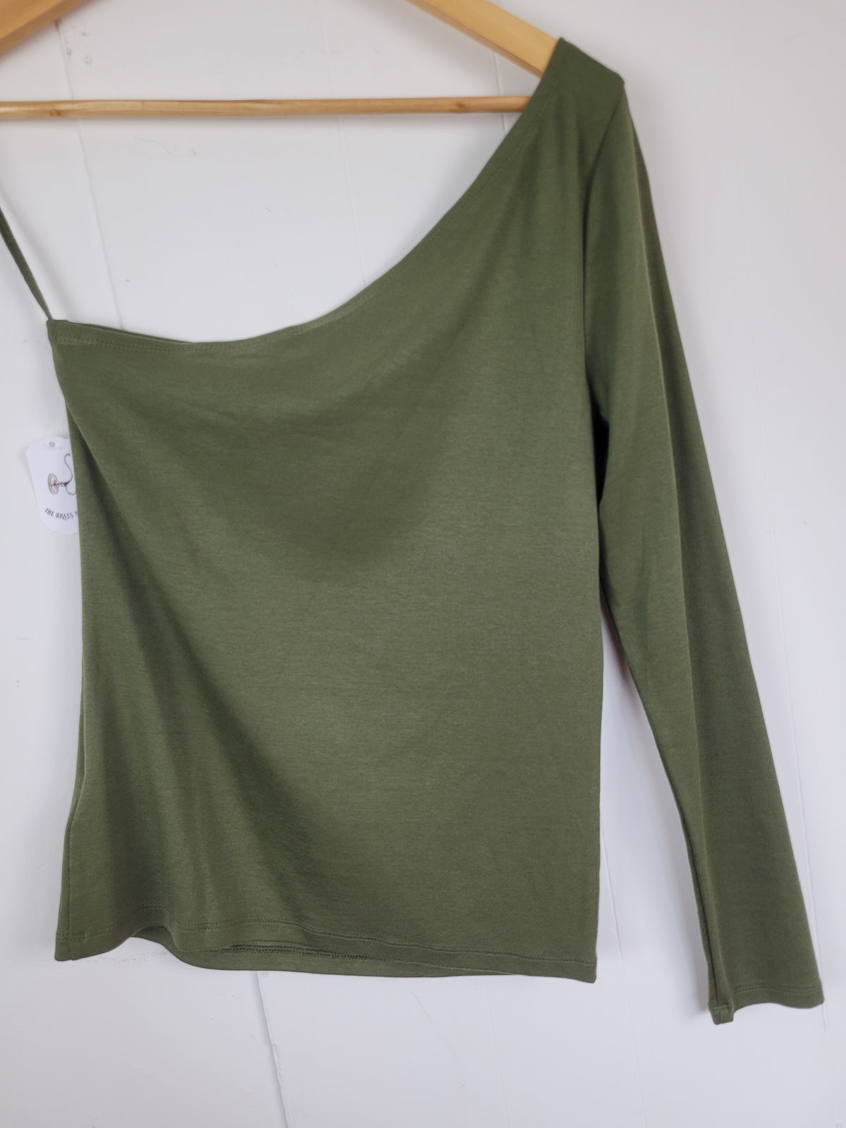 GAP Medium Olive Green One-Shoulder Long Sleeve Top