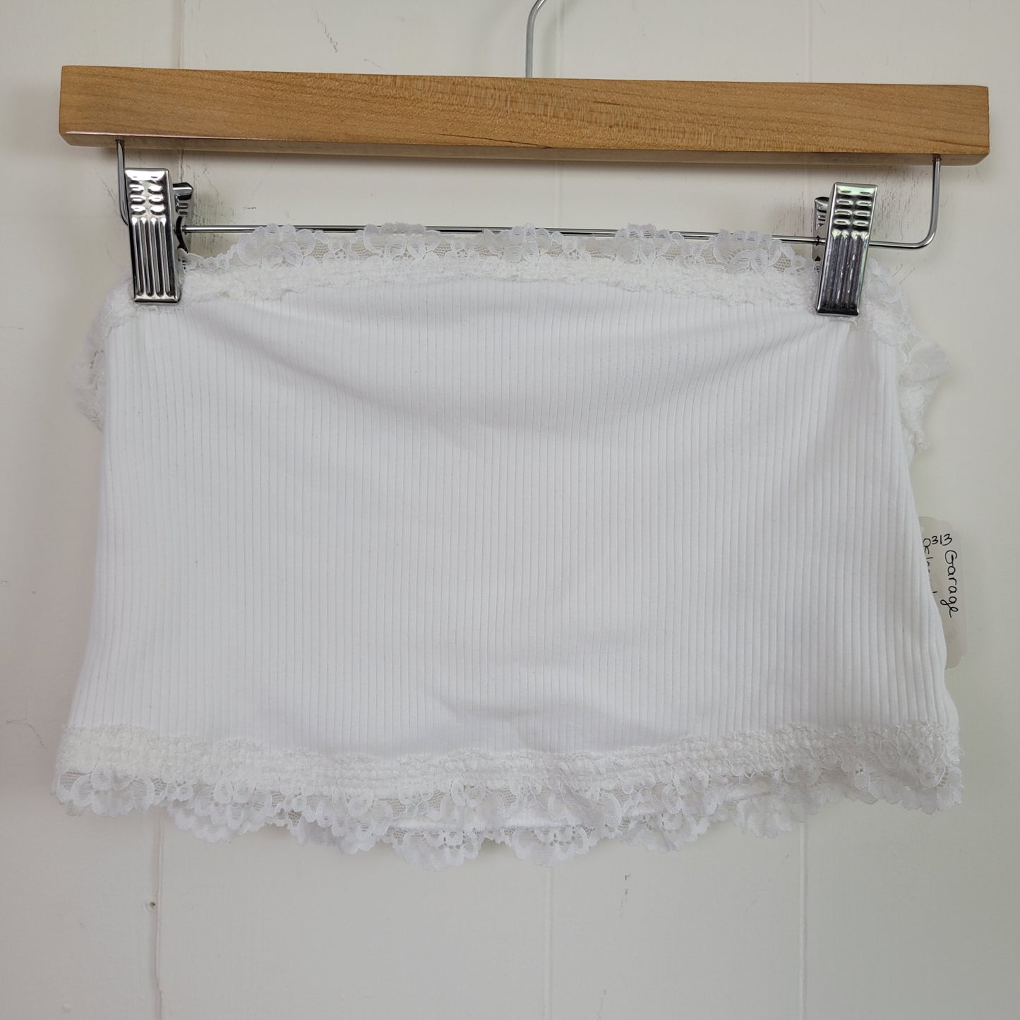 White Ribbed Lace Trim Tube Top - Garage (Size L)