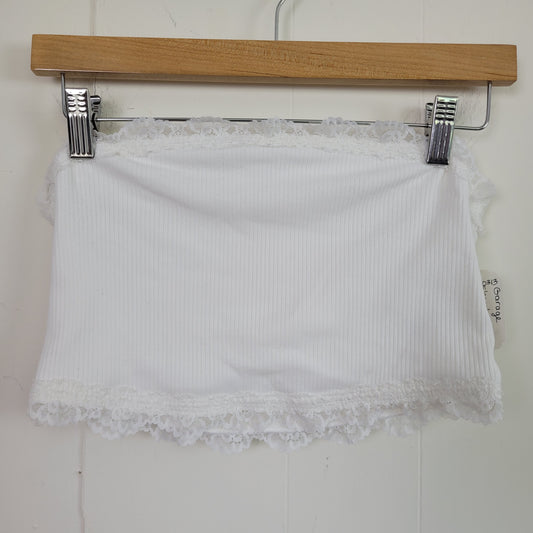 White Ribbed Lace Trim Tube Top - Garage (Size L)