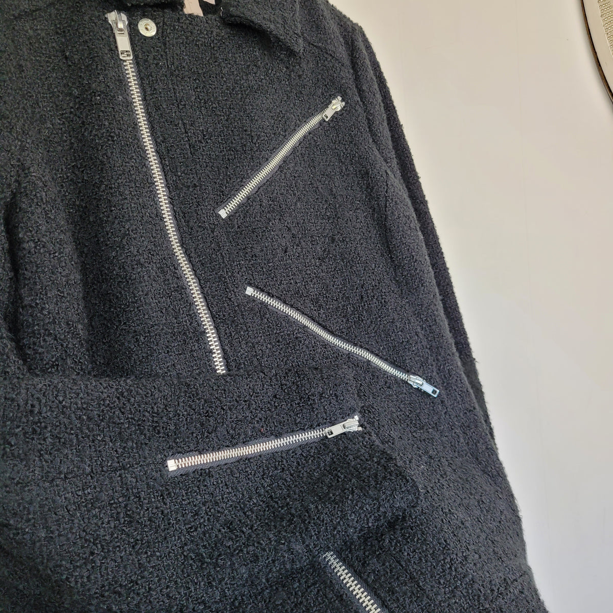 Black Bouclé Moto Jacket - Forever 21 (L)