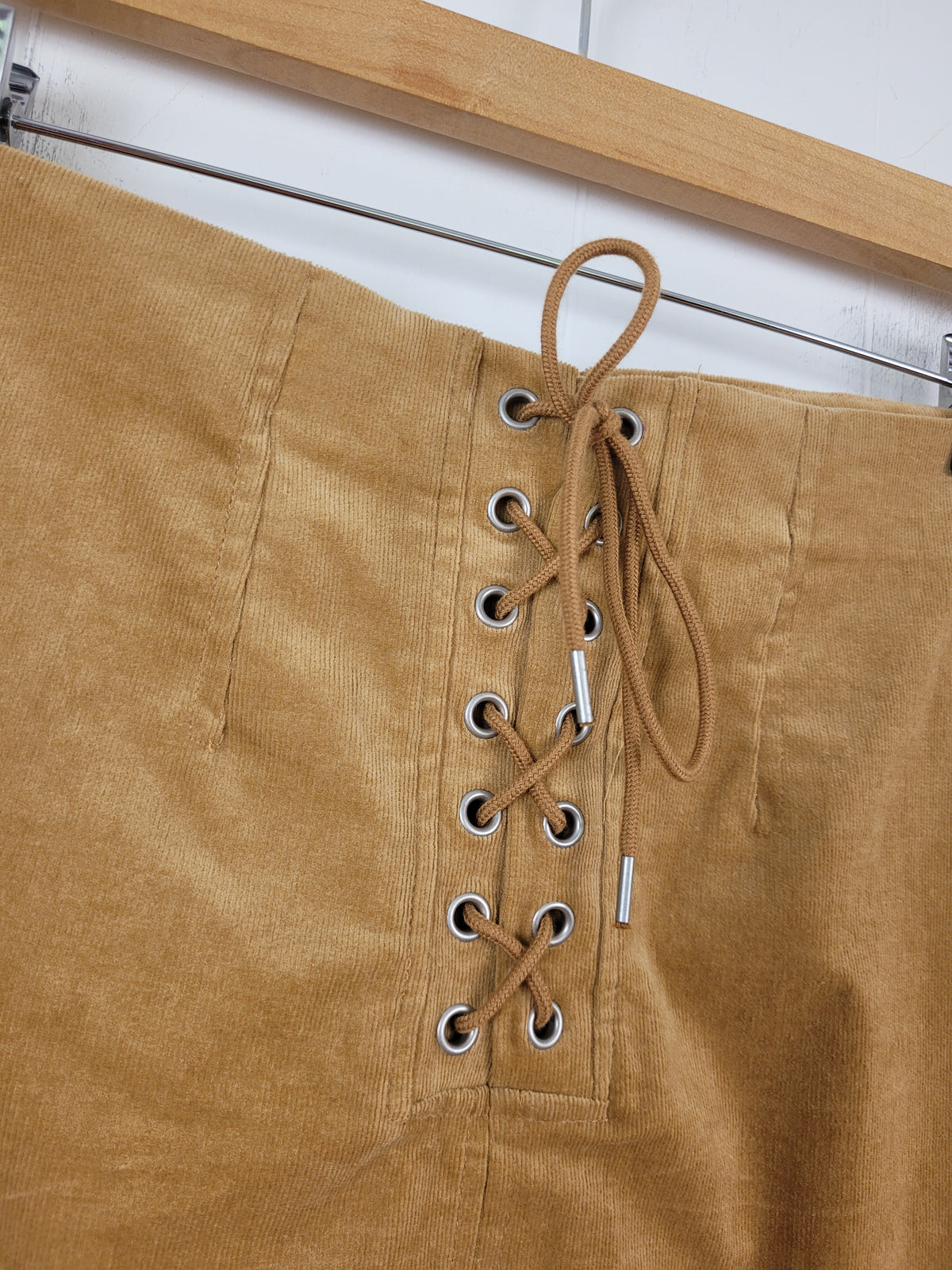Forever 21 Large Tan Corduroy Lace-Up Mini Skirt