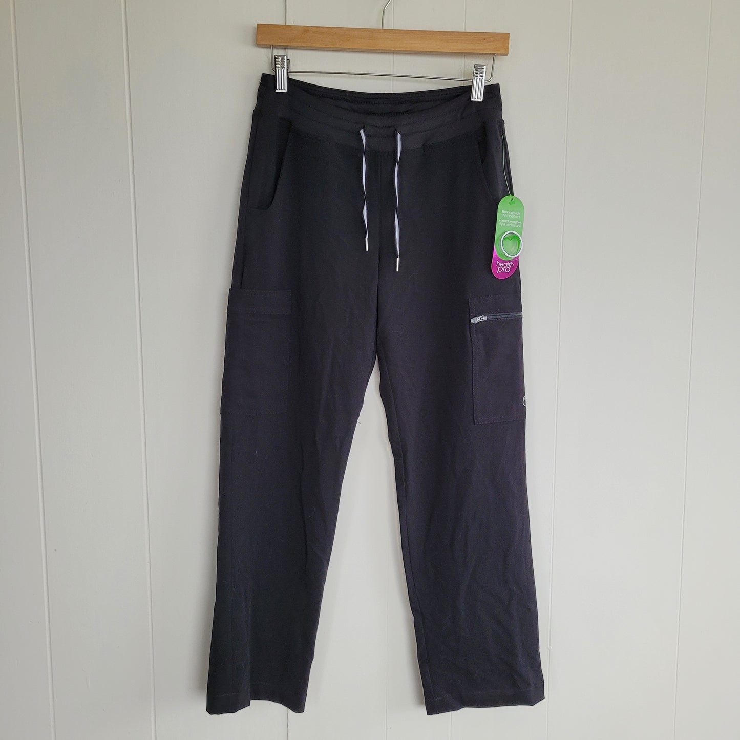 Black Cargo Scrub Pants Drawstring Utility Style - Health Pro (Small)