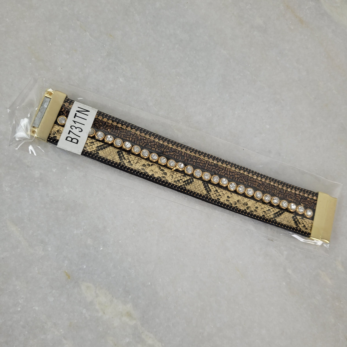 Tan Snake Print Crystal Magnetic Bracelet