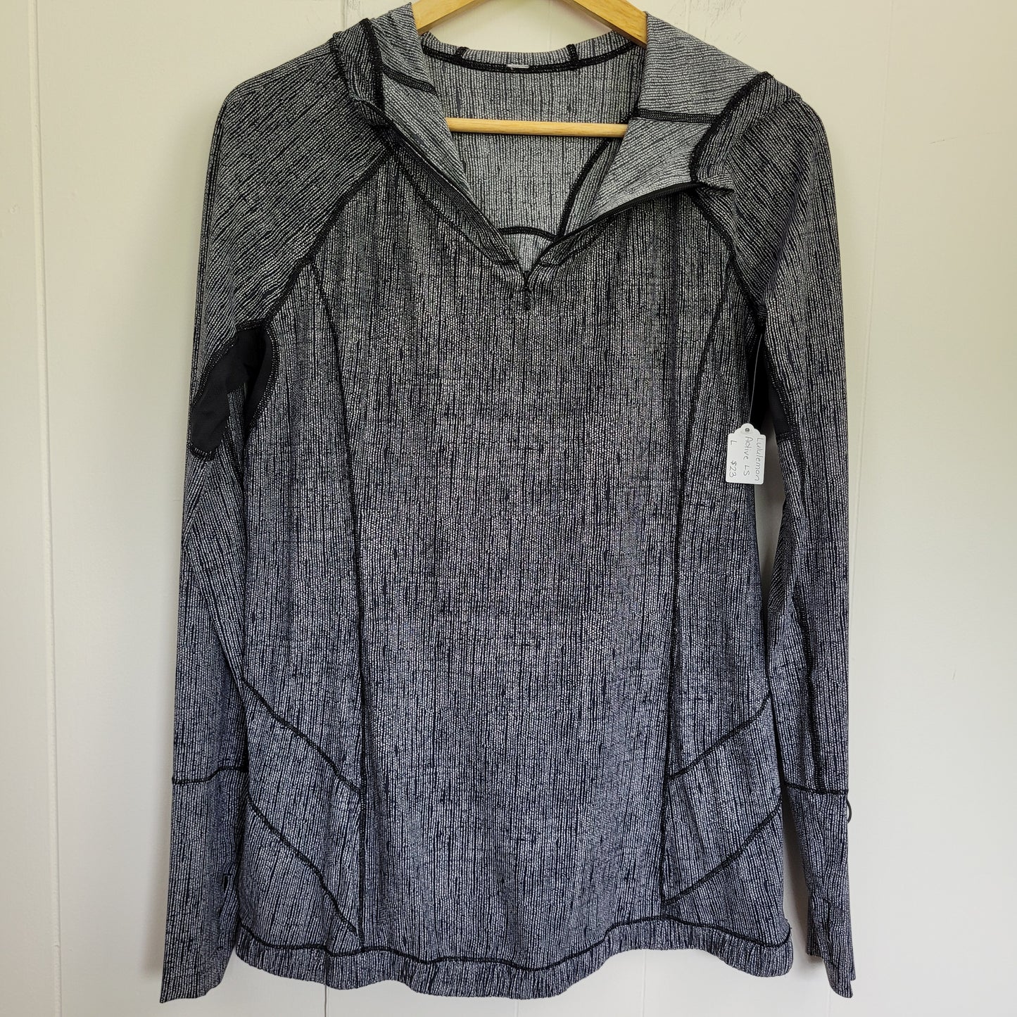 Heathered Black/White Lightweight Hooded Active Top - Lululemon (Large)