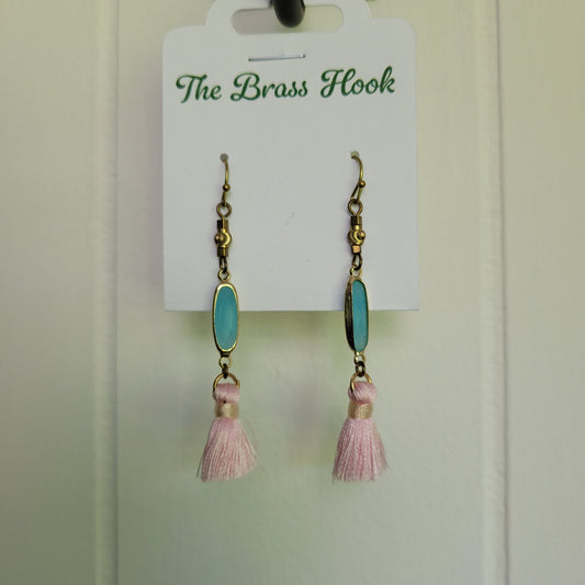 Turquoise & Pink Tassel Drop Earrings