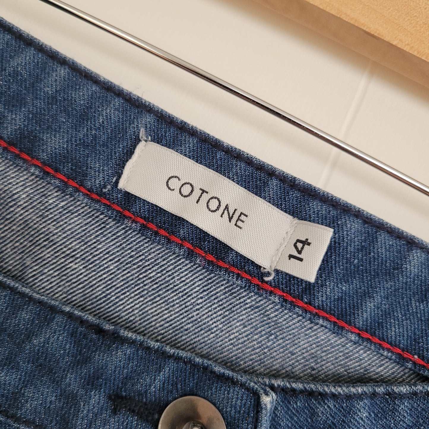 Denim Button Front Mini Skirt - High Waist Vintage Style - Cotone (Size 14)