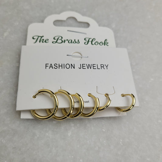 Gold Tone Hoop Earring Set - 3 Pairs