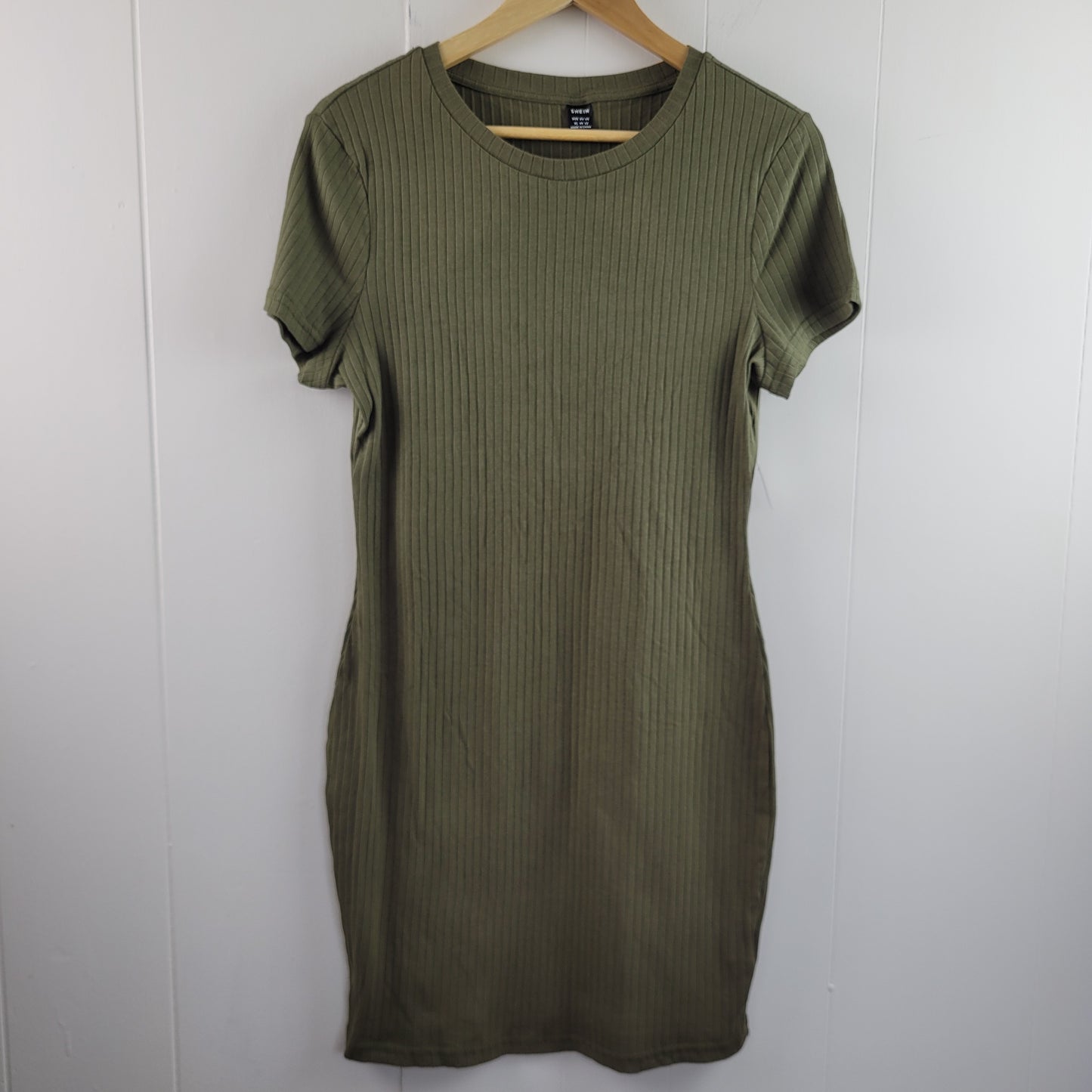 Olive Green Ribbed Bodycon Dress - Shein (US 12)