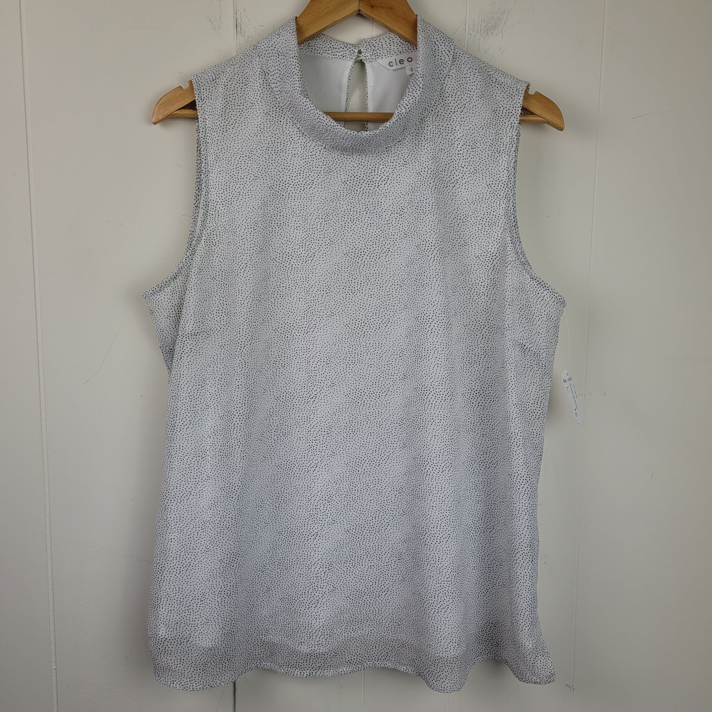White Speckled Mock Neck Sleeveless Blouse - Cleo (Size L)