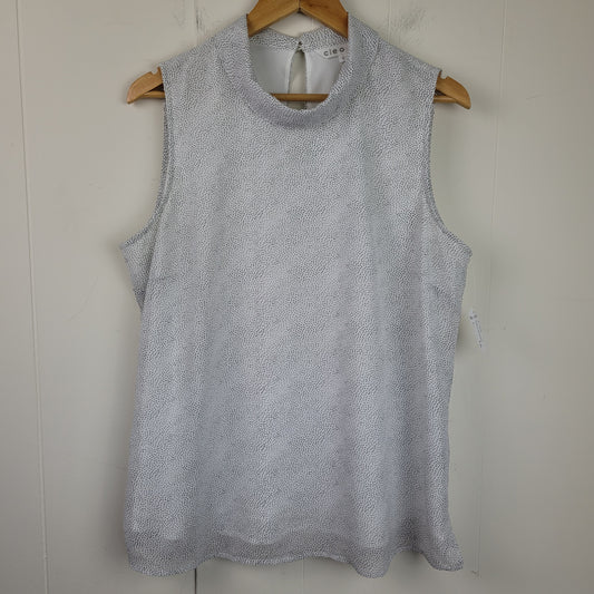 White Speckled Mock Neck Sleeveless Blouse - Cleo (Size L)