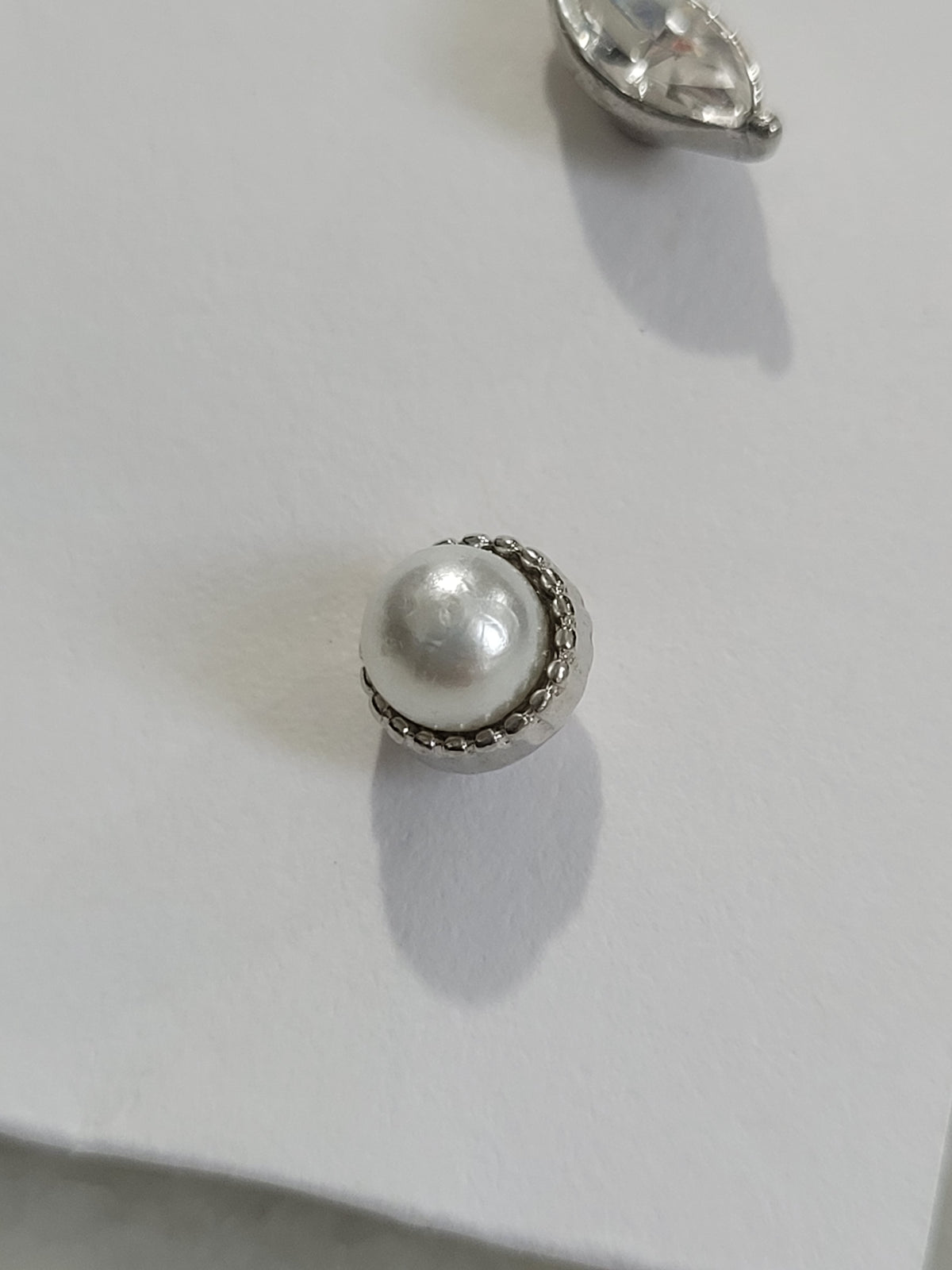 2-Pair Silver Tone Crystal & Faux Pearl Stud Earrings
