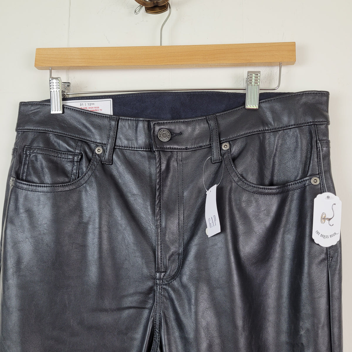 Black Faux Leather ’70s Flare High Rise Pants - Gap (Size 12)