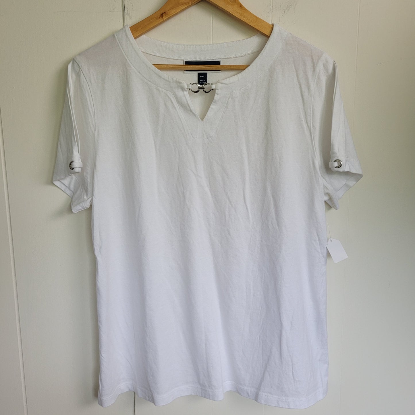 White Hardware Detail Tee - Karen Scott (XL Petite)