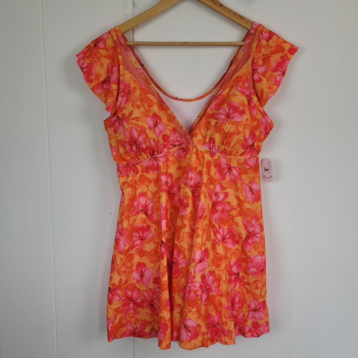 Orange & Pink Floral Swim Dress - CoCopear (Size XL)