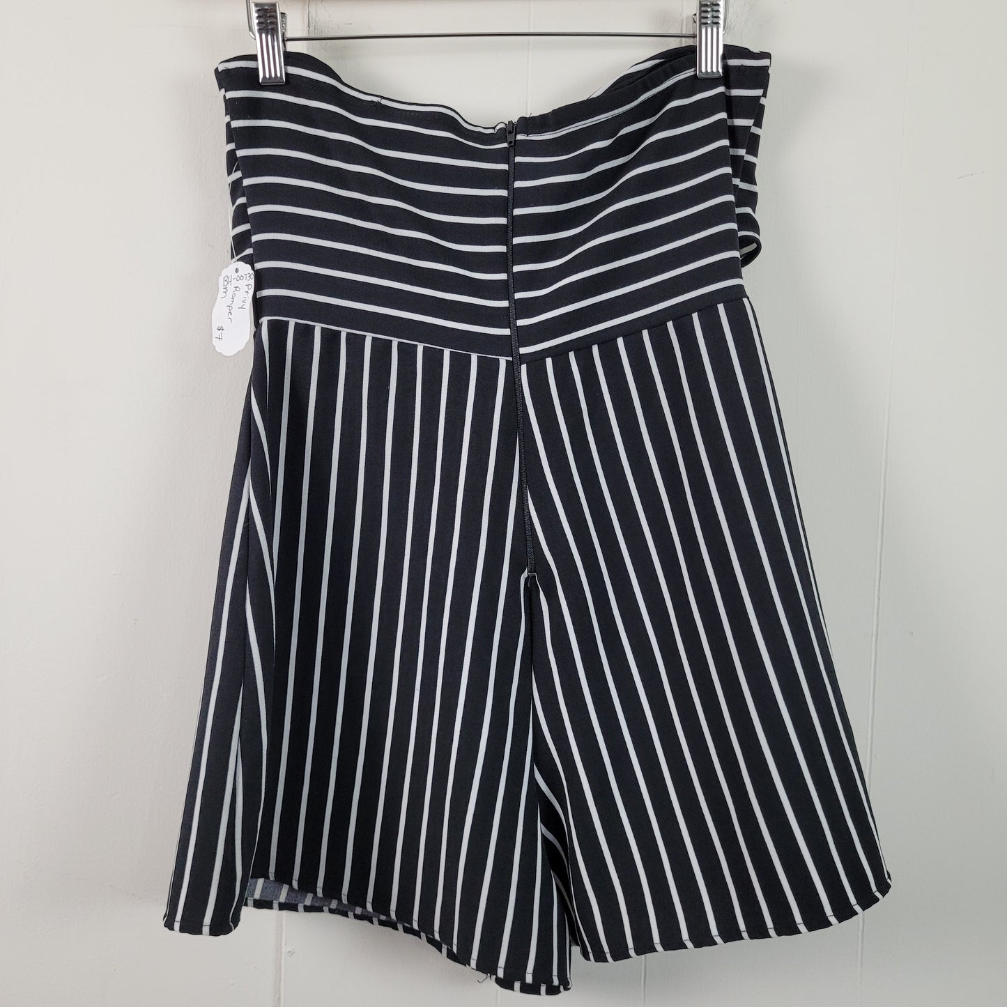 Black & White Striped Strapless Bow Romper - Privy (Medium)