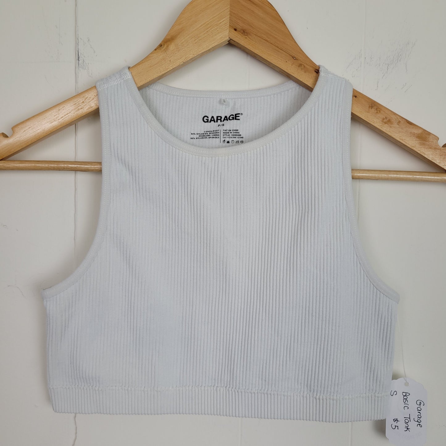 White Ribbed Cropped Tank - Garage (Size Small)