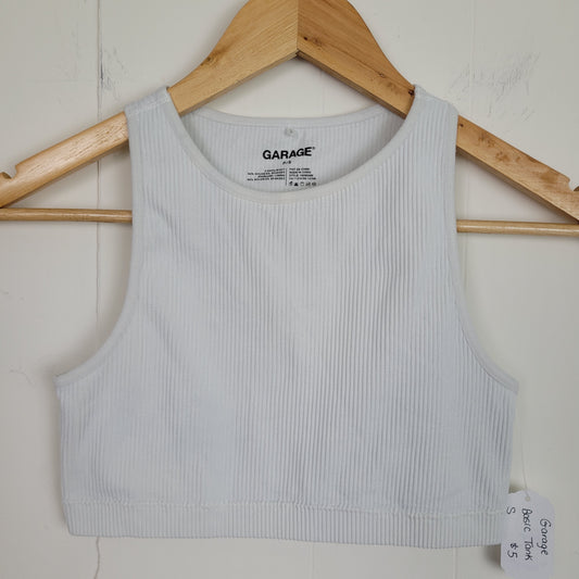 White Ribbed Cropped Tank - Garage (Size Small)