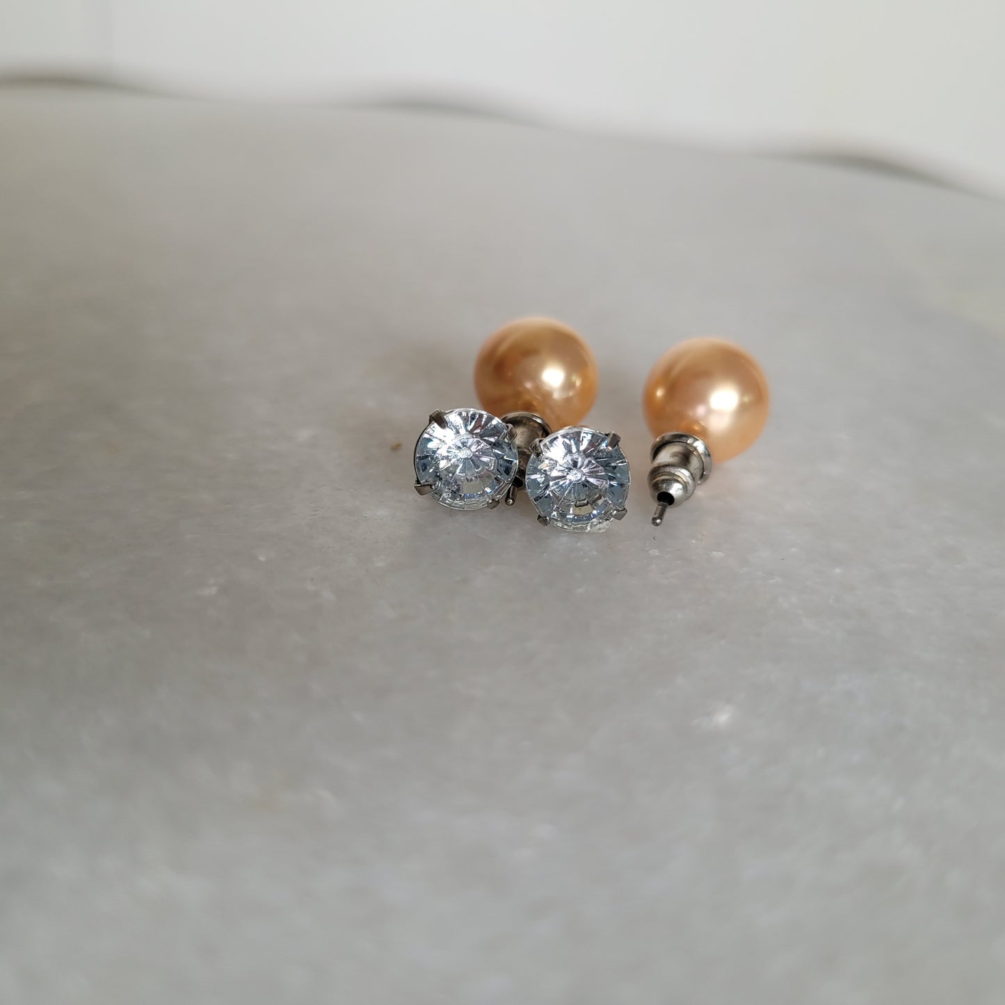 2 Pair Faux Pearl & Crystal Stud Earring Set